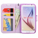 Wholesale Samsung Galaxy S6 Star Diamond Flip Leather Wallet Case with Strap (Purple)